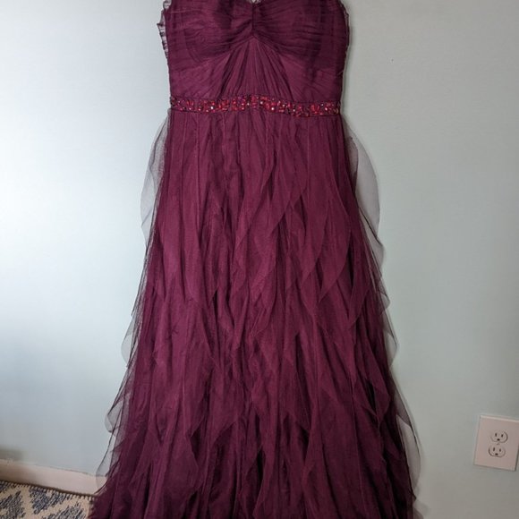 Adrianna Papell A-Line Formal Gown, Deep Wine, Sz 6- prom, wedding, holiday - Picture 2 of 5
